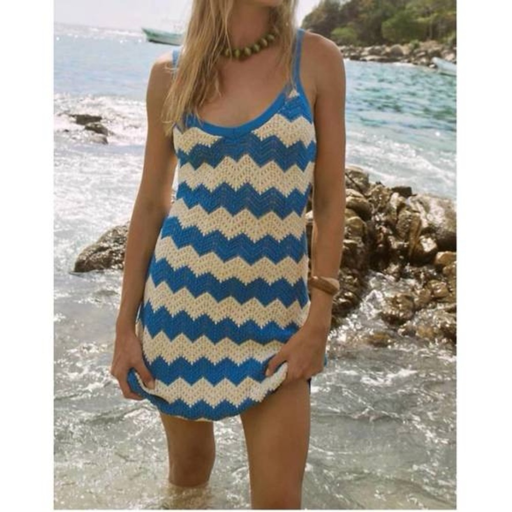 NWT Z SUPPLY allure stripe crochet mini dress in blue wave